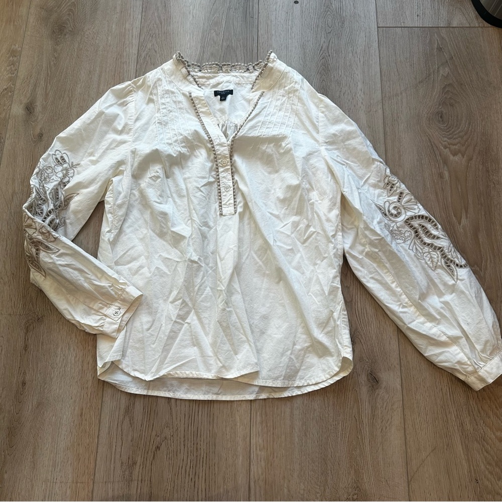 Cream Embroidered Cut Out Blouse